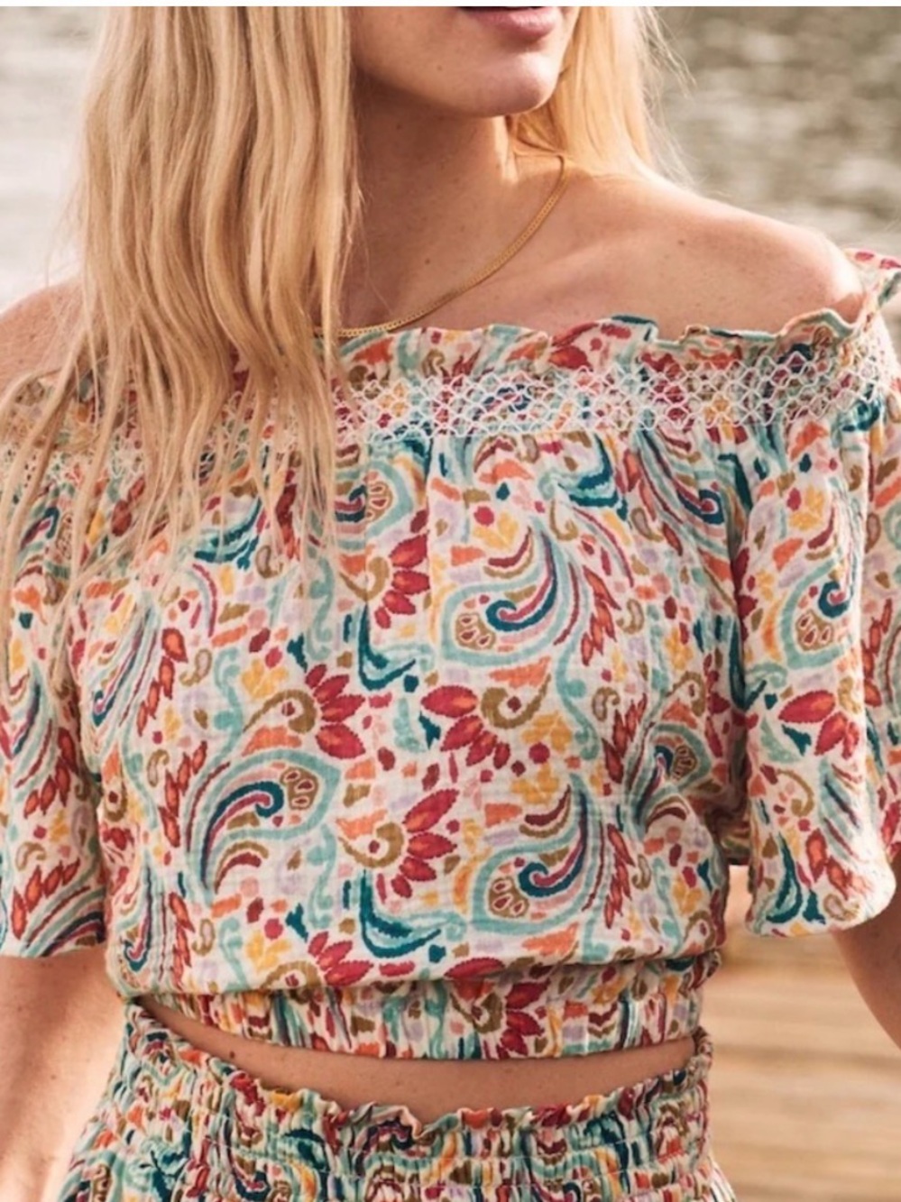 Marine Layer Nora Smoked Multi Paisley Cotton Crop Top Size M